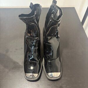 ASOS Black Patent Ankle Boots w/ Metal Toe Cap – Size 5